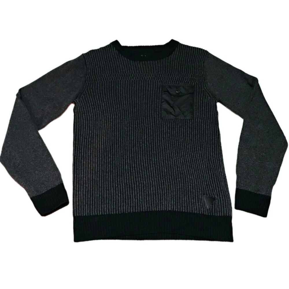 Trash Nouveau TN Men's Sweater Small Gray Ribbed Knit Utility Pocket Streetwear